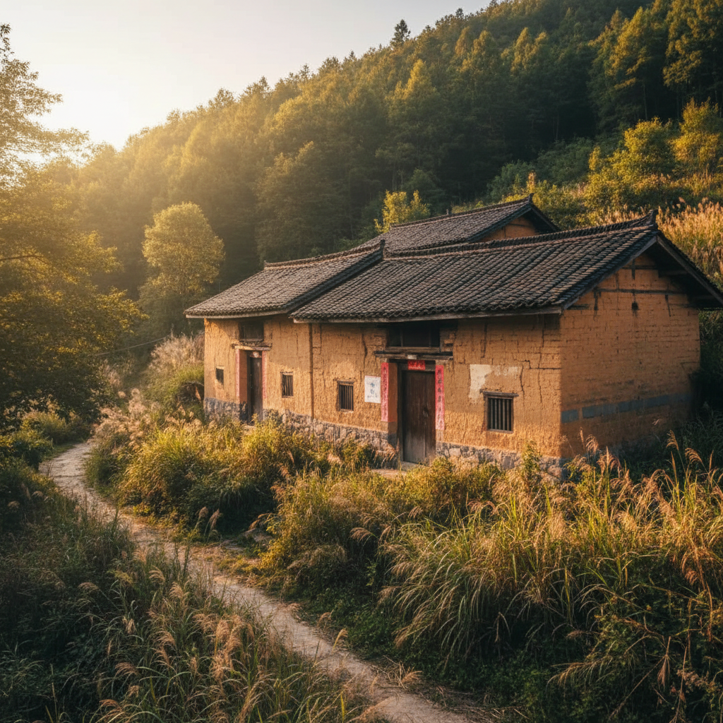 重庆巴南区偏僻的山村老房,土墙黑瓦,门前杂草丛生,透着一股阴冷的气息